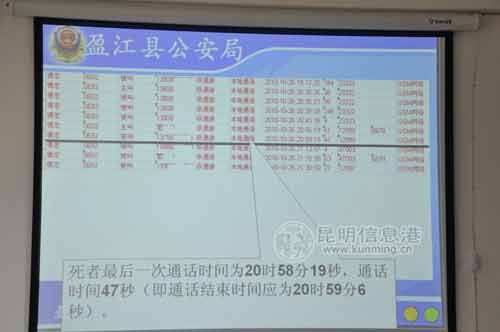 盈江县公安局公布的杨晶晶最后一次通话记录